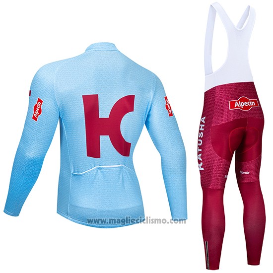 2019 Abbigliamento Ciclismo Katusha Alpecin Blu Rosso Manica Lunga e Salopette